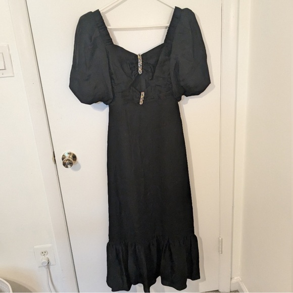 NWT $580 Sandro Paris Falbala Embellished Black Cutout Maxi Dress XS FR 36 - Picture 3 of 4